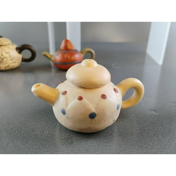 Yixing Teapots Miniature Tea Set 7 Piece Chinese Clay Pottery Vintage Painted - Picture 6 of 8